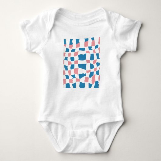 Retro Mod Pink Blue Checkerboard Abstrakt Baby Strampler (Vorderseite)