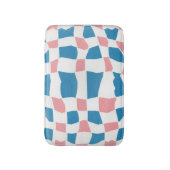 Retro Mod Pink Blue Checkerboard Abstrakt Badematte (Vorderseite Vertikal)