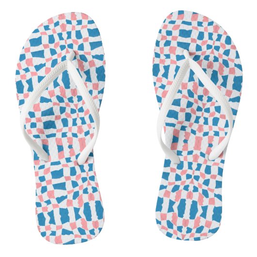 Retro Mod Pink Blue Checkerboard Abstrakt Badesandalen (Fußbett)