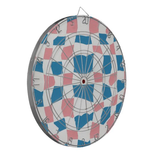Retro Mod Pink Blue Checkerboard Abstrakt Dartscheibe (Vorderseite Links)
