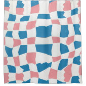 Retro Mod Pink Blue Checkerboard Abstrakt Duschvorhang (Vorderseite)