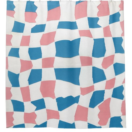 Retro Mod Pink Blue Checkerboard Abstrakt Duschvorhang (Vorderseite)