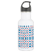 Retro Mod Pink Blue Checkerboard Abstrakt Edelstahlflasche (Vorderseite)