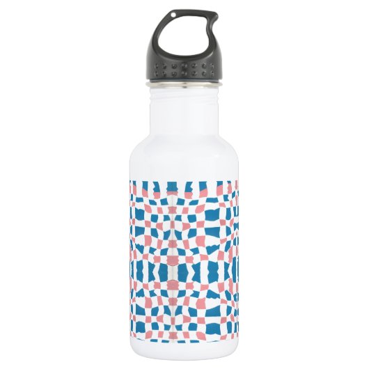 Retro Mod Pink Blue Checkerboard Abstrakt Edelstahlflasche (Vorderseite)