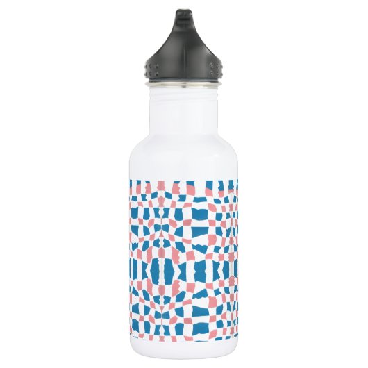 Retro Mod Pink Blue Checkerboard Abstrakt Edelstahlflasche (Rechts)