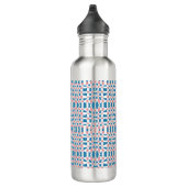 Retro Mod Pink Blue Checkerboard Abstrakt Edelstahlflasche (Rechts)