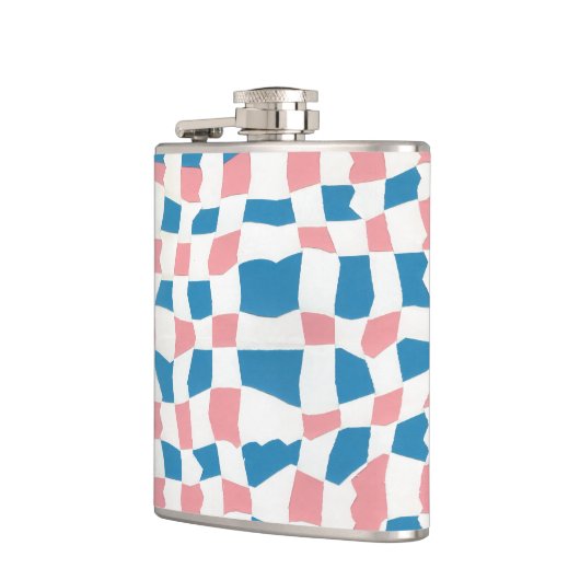 Retro Mod Pink Blue Checkerboard Abstrakt Flachmann (Links)