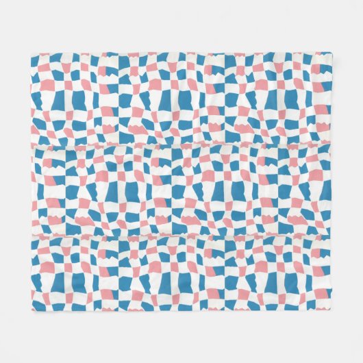 Retro Mod Pink Blue Checkerboard Abstrakt Fleecedecke (Vorderseite (Horizontal))
