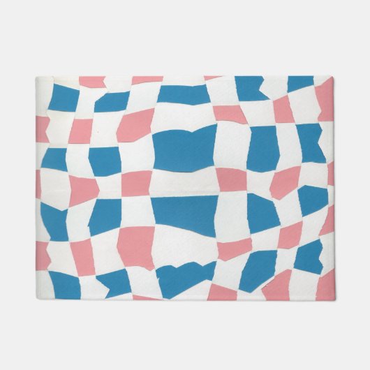 Retro Mod Pink Blue Checkerboard Abstrakt Fußmatte (Vorderseite)