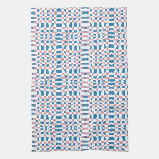 Retro Mod Pink Blue Checkerboard Abstrakt Geschirrtuch (Vertikal)