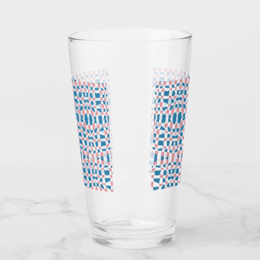 Retro Mod Pink Blue Checkerboard Abstrakt Glas (Links)