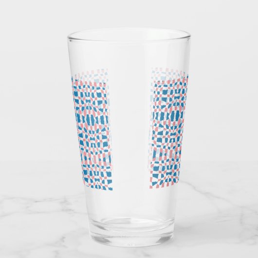 Retro Mod Pink Blue Checkerboard Abstrakt Glas (Rechts)