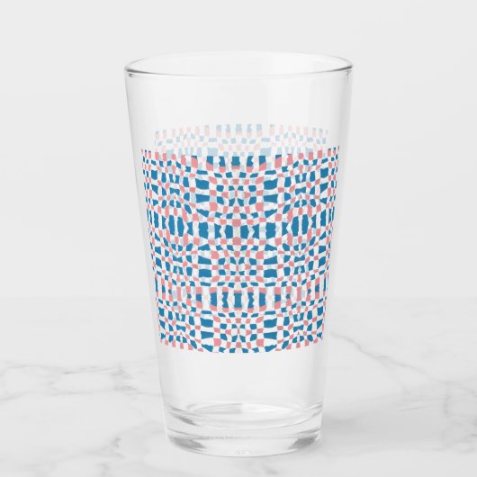 Retro Mod Pink Blue Checkerboard Abstrakt Glas (Vorderseite)