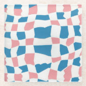 Retro Mod Pink Blue Checkerboard Abstrakt Glasuntersetzer (Vorderseite)