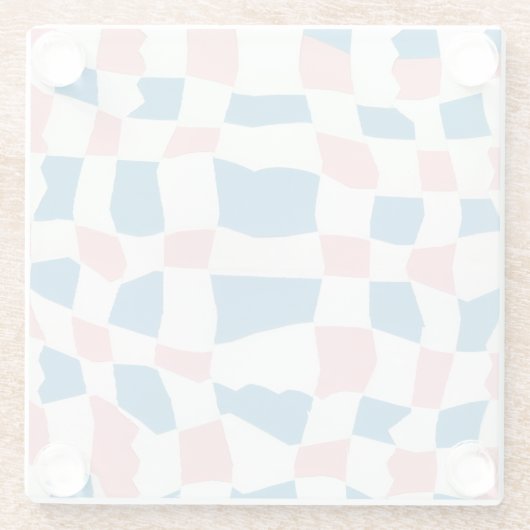 Retro Mod Pink Blue Checkerboard Abstrakt Glasuntersetzer (Rückseite)