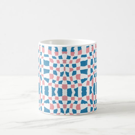 Retro Mod Pink Blue Checkerboard Abstrakt Kaffeetasse (Mittel)