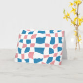 Retro Mod Pink Blue Checkerboard Abstrakt Karte (Gelbe Blume)