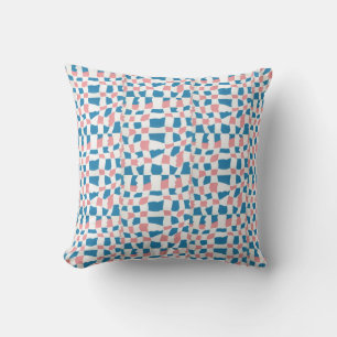 Retro Mod Pink Blue Checkerboard Abstrakt Kissen