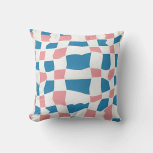 Retro Mod Pink Blue Checkerboard Abstrakt Kissen