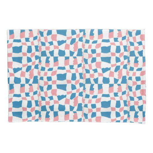 Retro Mod Pink Blue Checkerboard Abstrakt Kissenbezug (Vorderseite)