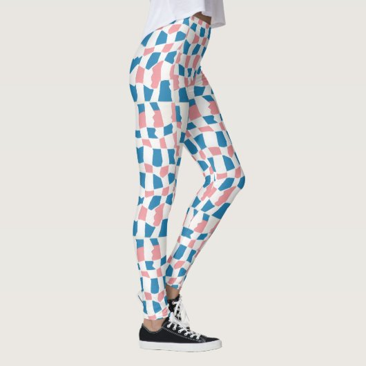 Retro Mod Pink Blue Checkerboard Abstrakt Leggings (Rechts)