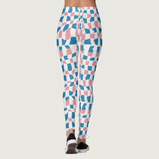 Retro Mod Pink Blue Checkerboard Abstrakt Leggings (Rückseite)
