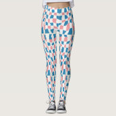 Retro Mod Pink Blue Checkerboard Abstrakt Leggings (Vorderseite)
