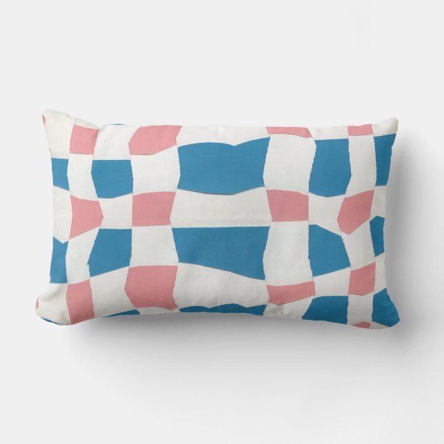 Retro Mod Pink Blue Checkerboard Abstrakt Lendenkissen (Vorderseite)