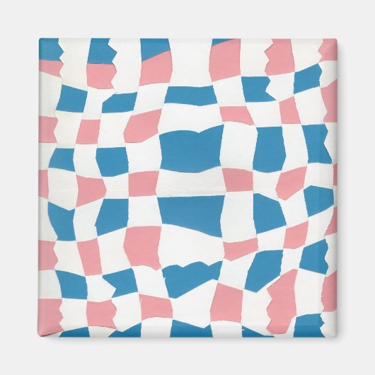 Retro Mod Pink Blue Checkerboard Abstrakt Magnet (Vorne)