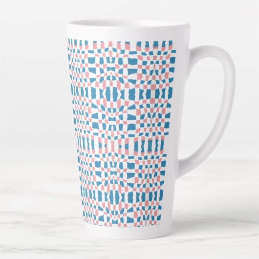 Retro Mod Pink Blue Checkerboard Abstrakt Milchtasse (Rechts)