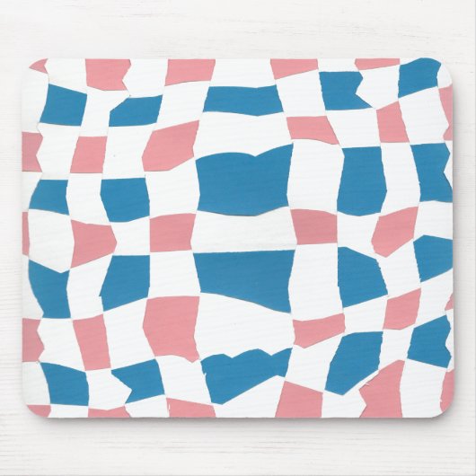 Retro Mod Pink Blue Checkerboard Abstrakt Mousepad (Vorne)