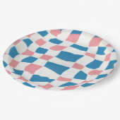 Retro Mod Pink Blue Checkerboard Abstrakt Pappteller (Schrägansicht)