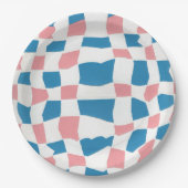 Retro Mod Pink Blue Checkerboard Abstrakt Pappteller (Vorderseite)