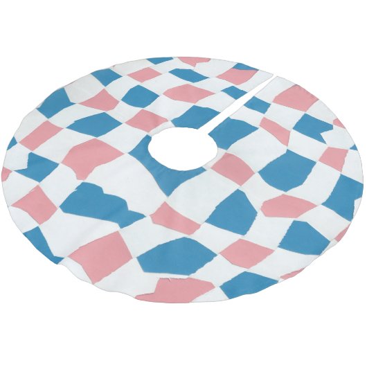 Retro Mod Pink Blue Checkerboard Abstrakt Polyester Weihnachtsbaumdecke (Schrägansicht)