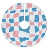 Retro Mod Pink Blue Checkerboard Abstrakt Polyester Weihnachtsbaumdecke (Vorderseite)