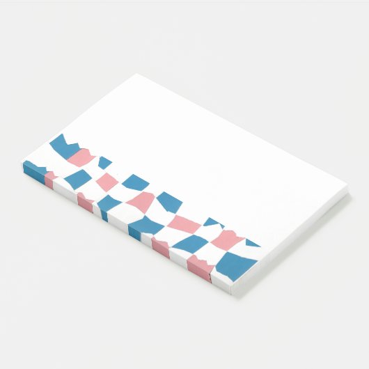 Retro Mod Pink Blue Checkerboard Abstrakt Post-it Klebezettel (angewinkelt)