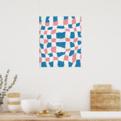 Retro Mod Pink Blue Checkerboard Abstrakt Poster (Küche)