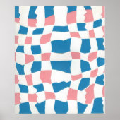 Retro Mod Pink Blue Checkerboard Abstrakt Poster (Vorne)