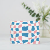 Retro Mod Pink Blue Checkerboard Abstrakt Postkarte (Stehend Vorderseite)