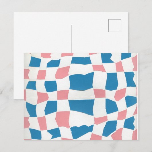 Retro Mod Pink Blue Checkerboard Abstrakt Postkarte (Vorne/Hinten)