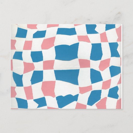 Retro Mod Pink Blue Checkerboard Abstrakt Postkarte (Vorderseite)