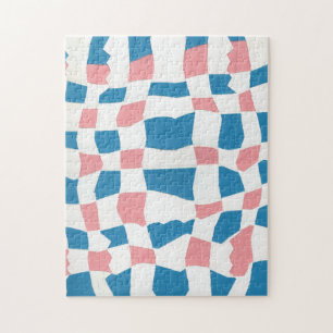 Retro Mod Pink Blue Checkerboard Abstrakt Puzzle