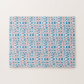 Retro Mod Pink Blue Checkerboard Abstrakt Puzzle (Horizontal)