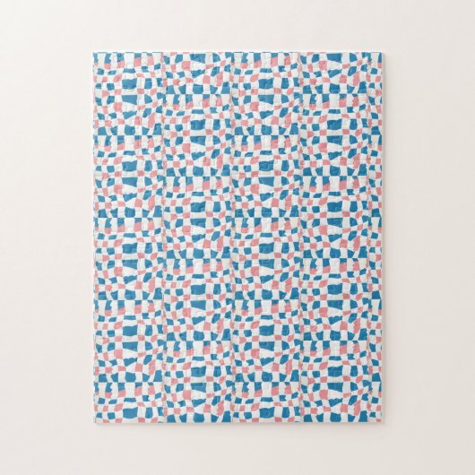 Retro Mod Pink Blue Checkerboard Abstrakt Puzzle (Vertikal)