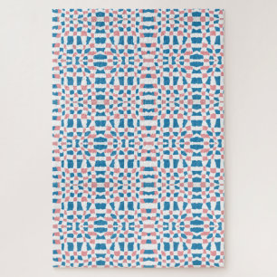 Retro Mod Pink Blue Checkerboard Abstrakt Puzzle