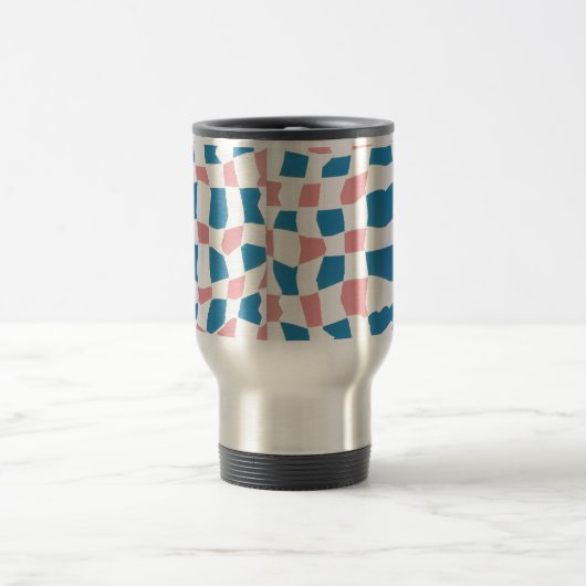 Retro Mod Pink Blue Checkerboard Abstrakt Reisebecher (Mittel)