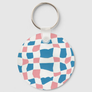 Retro Mod Pink Blue Checkerboard Abstrakt Schlüsselanhänger