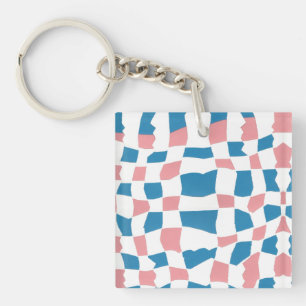 Retro Mod Pink Blue Checkerboard Abstrakt Schlüsselanhänger