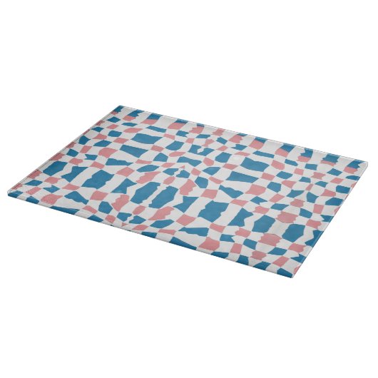Retro Mod Pink Blue Checkerboard Abstrakt Schneidebrett (Ecke)