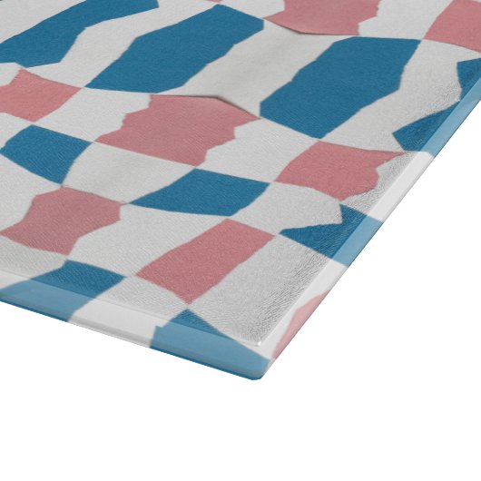 Retro Mod Pink Blue Checkerboard Abstrakt Schneidebrett (Ecke)